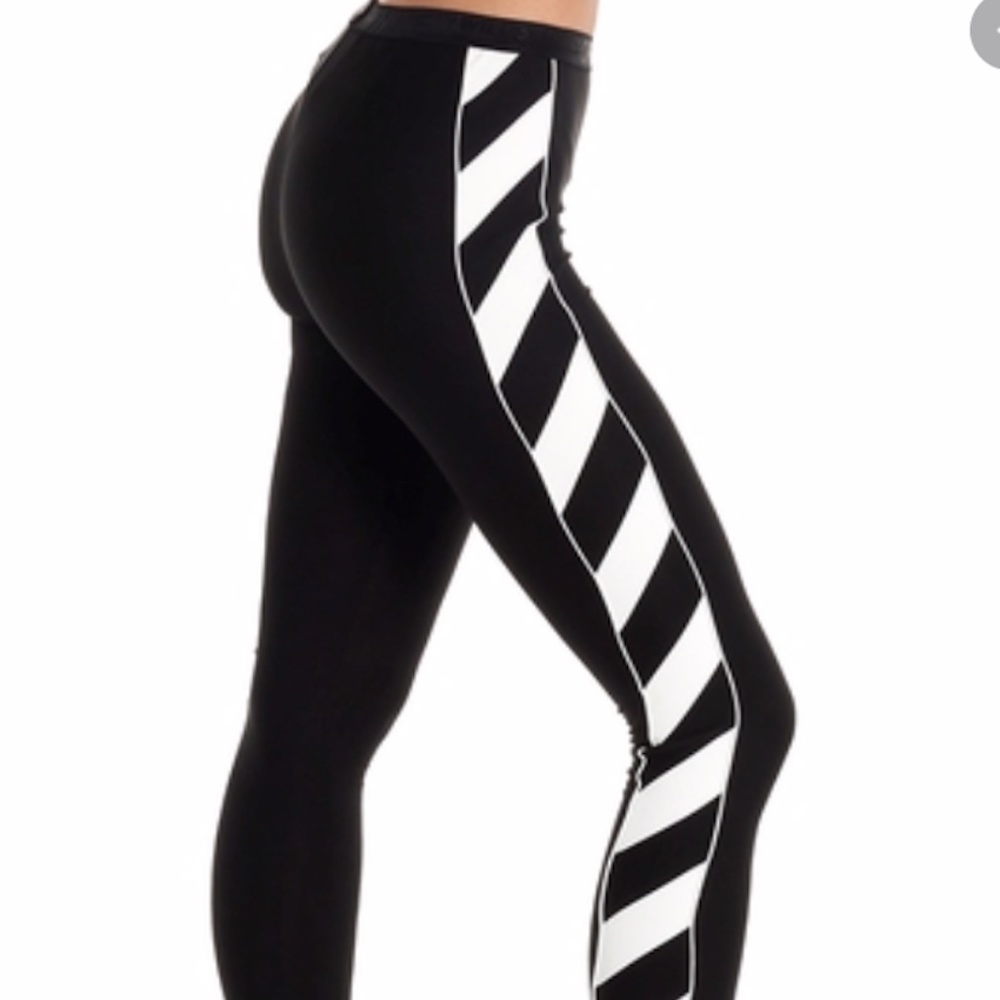 Off-White Women's Black Stripe Print Leggings
